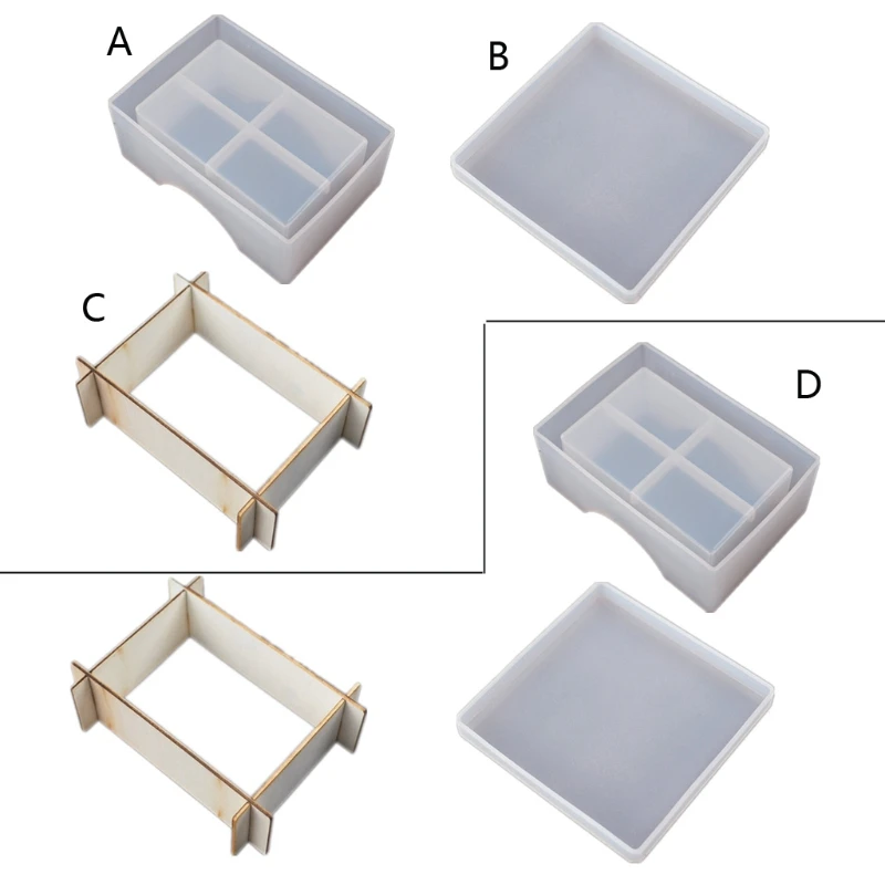 

69HB DIY Sqaure Coaster Box Molds Hold Up to 4 Coaster with Holder Epoxy Resin Moulds