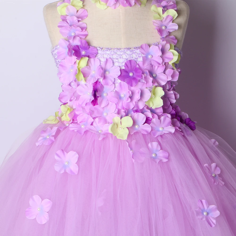 Лавандовое платье-пачка с цветочным узором для девочек платье феи принцессы