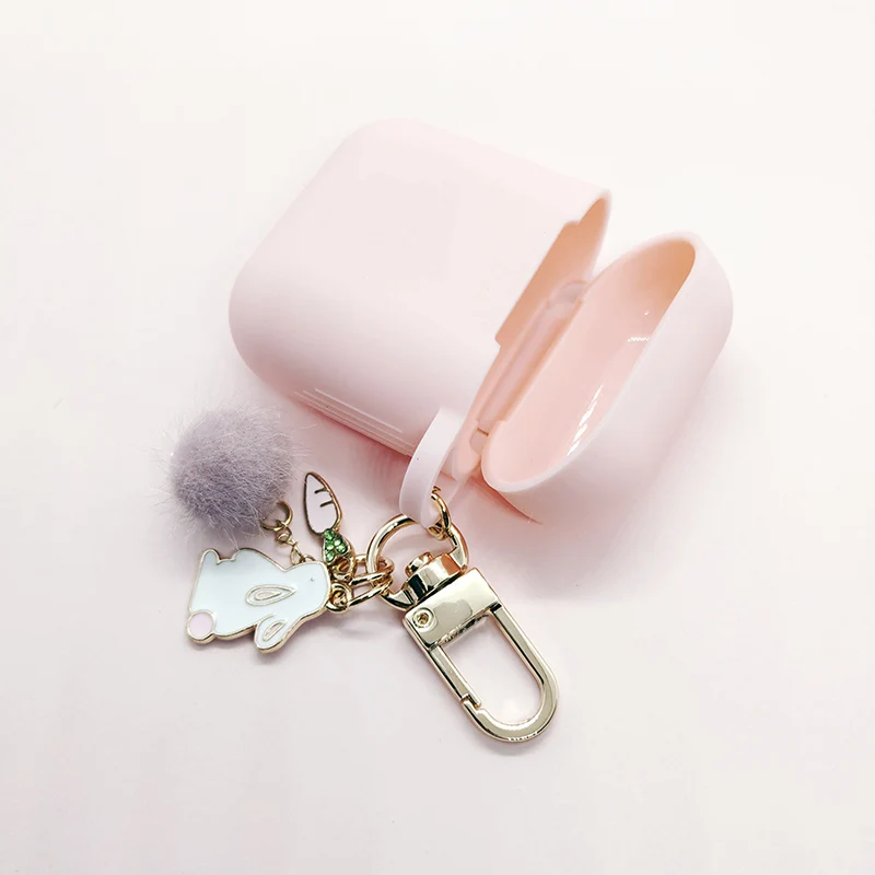 Luxury Diamond Carrot Hairball Rabbit Pendant For Apple Airpods Silicone Bluetooth Earphone Charger Box Protect Cover Key Ring |