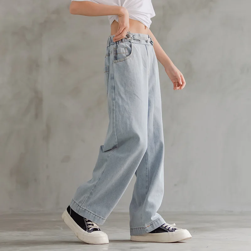 Jeans for Girls Autumn Clothes for Teenagers Solid Loose Kids Wide Leg Pants Fashion Casual Children Trousers Girl Clothing 14 Y