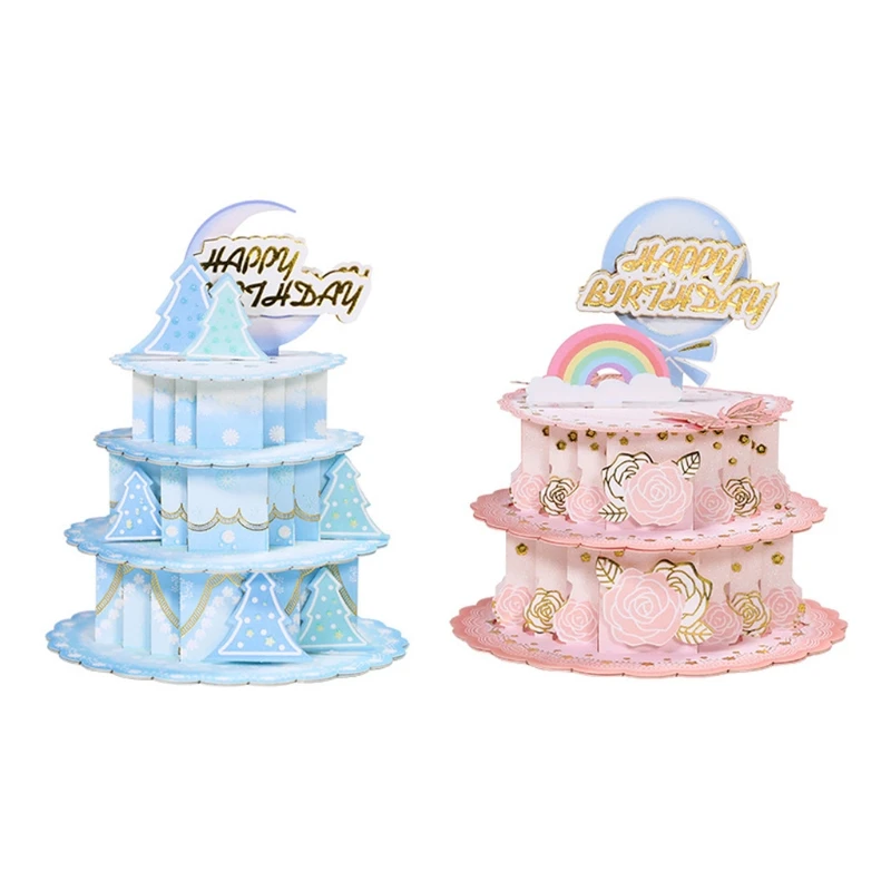 

3D Pop-Up Cake Greeting Card for Happy Birthday Mother's Day Wedding w/ Envelope