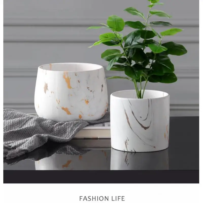 European Style Marble Pattern Ceramics Flower Pots Ceramic Vase Dry Creative Simple Decoration Household Ornament Bottles | Дом и сад