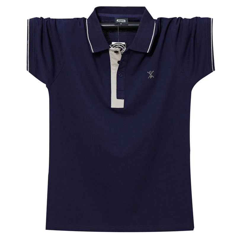 Мужская хлопковая рубашка-поло с коротким рукавом и вышивкой повседневная