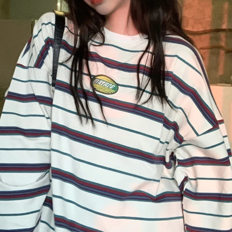 

Женская футболка в полоску, с длинным рукавом и круглым вырезом