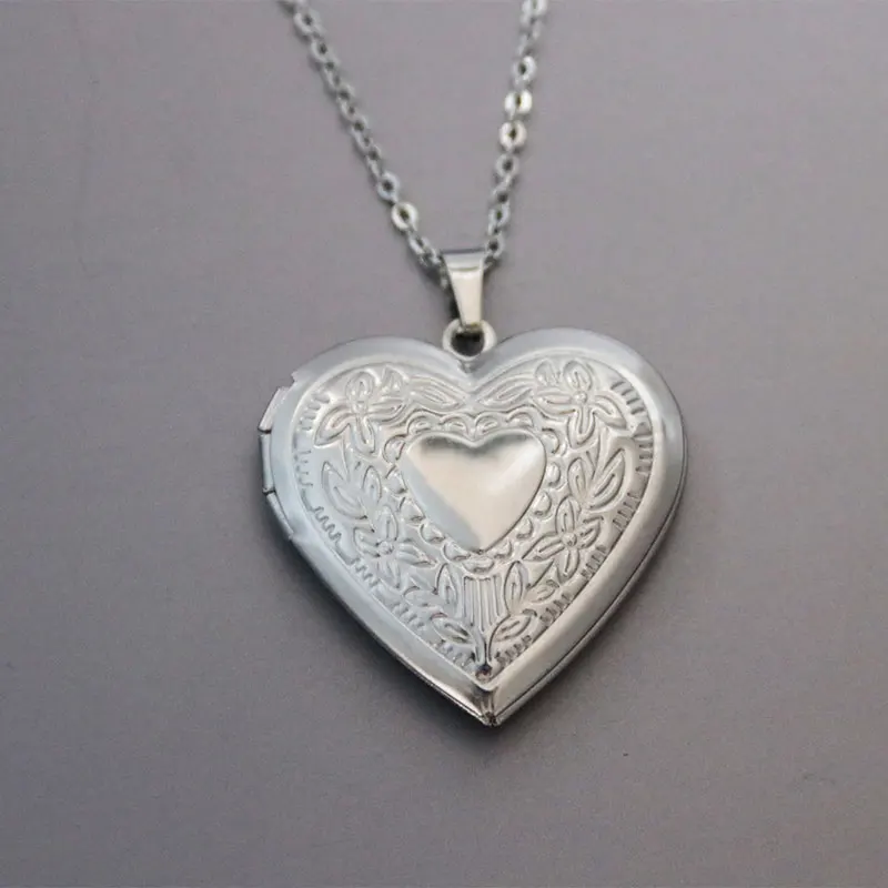 two heart 1 шт. резной дизайн круглый кулон-фоторамка ожерелье из нержавеющей стали медальон с подвесками Ожерелье s для женщин и мужчин модные памятные ювелирные изделия - Окраска металла: two heart