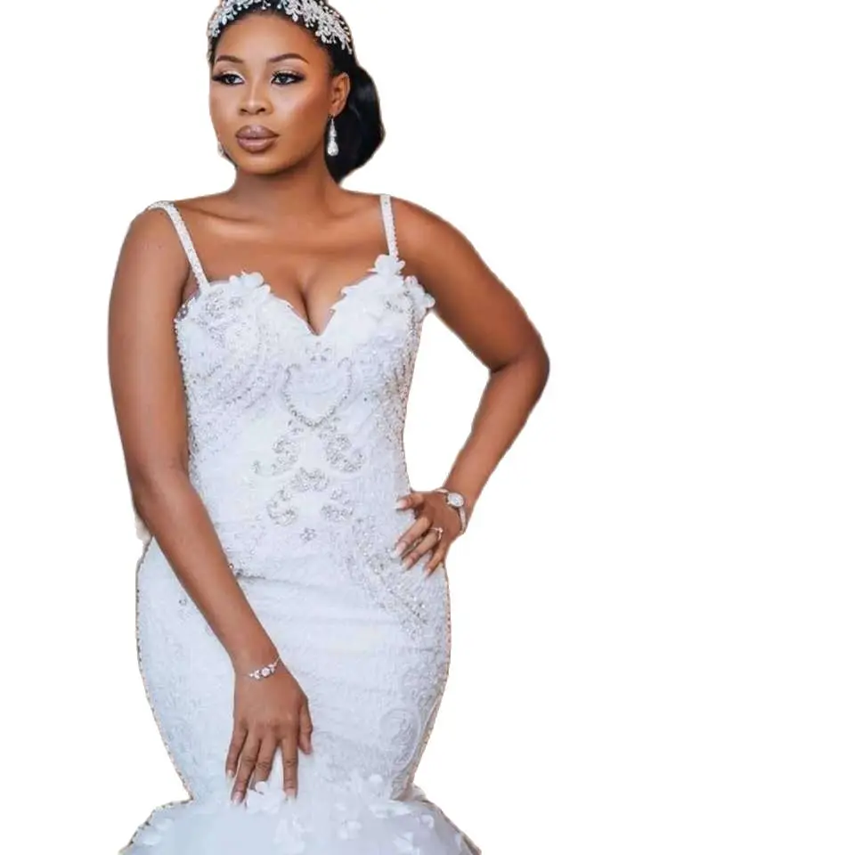 

Белое свадебное платье-Русалка на бретельках без рукавов с V-образным вырезом, облегающее и тонкое платье невесты с юбкой-годе, вечернее пла...