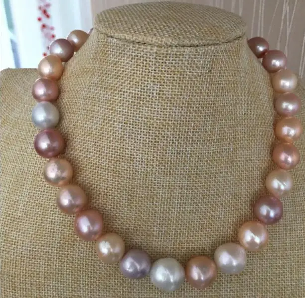 ?? 13-14 ミリメートル南洋バロックゴールドピンクパープルマルチカラー真珠のネックレス 18 インチ