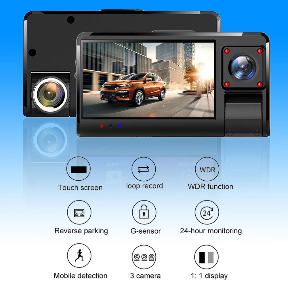 IPS 3 дюймов сенсорный экран Экран Dash Cam с заднего вида Камера K13 Двойной объектив