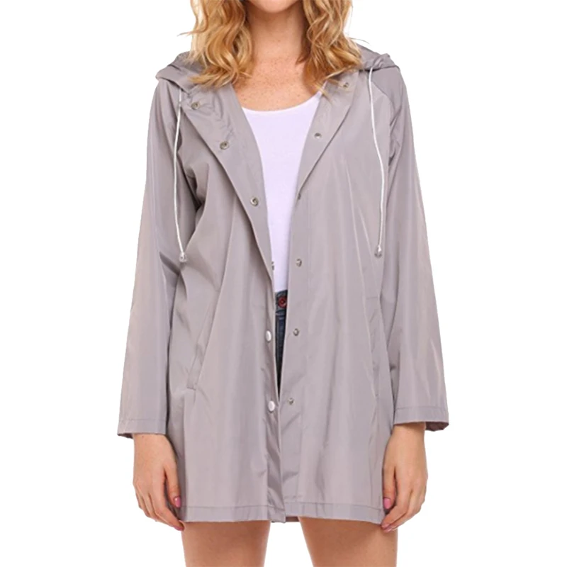 gray rain coat Осенняя ветровка на молнии для женщин, ветрозащитная куртка для спорта на открытом воздухе, походные куртки, Женская длинная куртка, пальто для девочек, ветрозащитное пальто для кемпинга - Цвет: gray rain coat