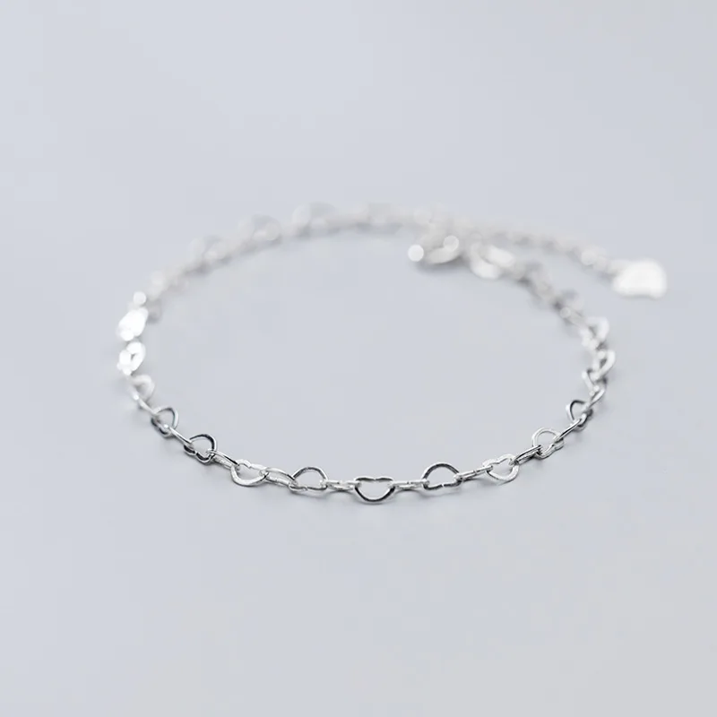 Leouerry S925 Silver Creative Hollow Heart Interlocking Bracelet Simple Lovely Chain Bracelets for Women 925 Jewelry | Украшения и