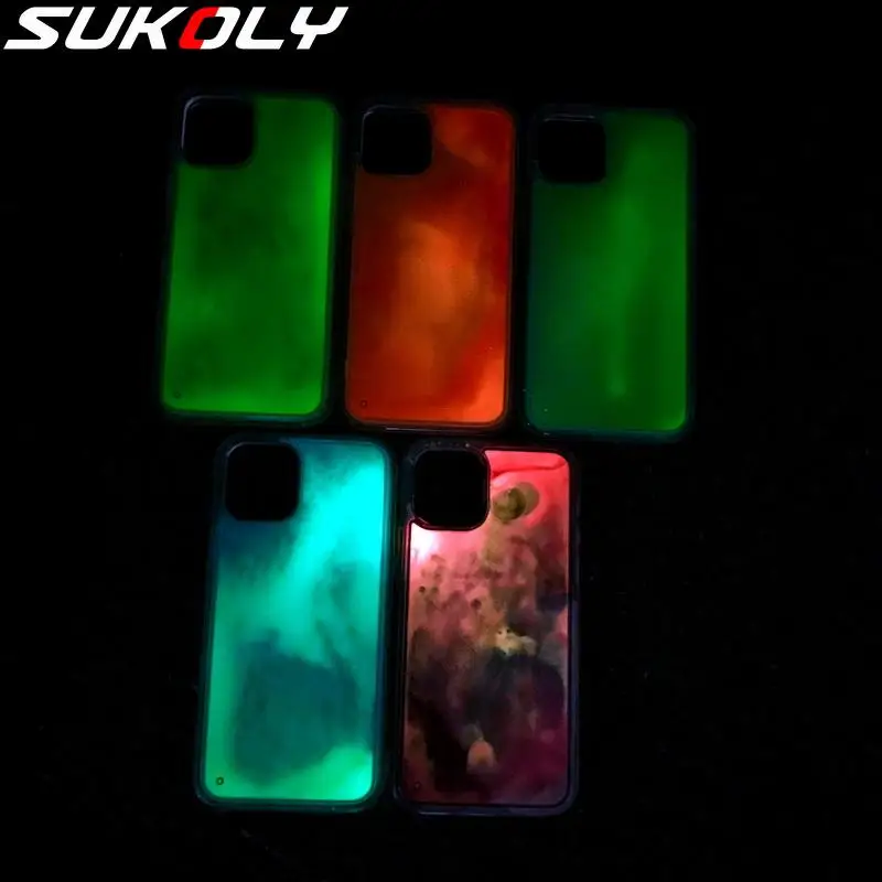 

Glitter Luminous Neon Sand Case For iPhone 13 12 6 6s 7 8 Plus 11 Pro X XS MAX XR Liquid Quicksand Glow The Dark Soft Case Cover