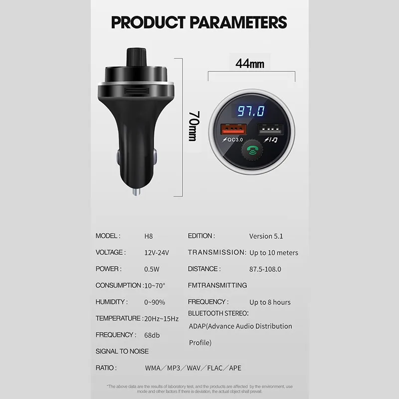Автомобильное зарядное устройство с 2 USB-портами и светодиодный-трансмиттером 12-24