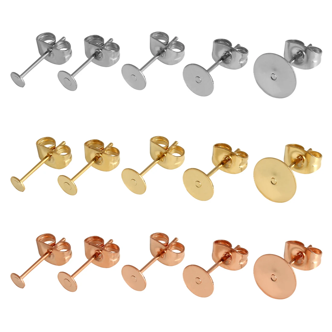 

50pcs/lot Gold Stainless Steel Earring Studs Blank Post Base Pins With Earring Plug Finding Earring Backs for DIY Jewelry Making