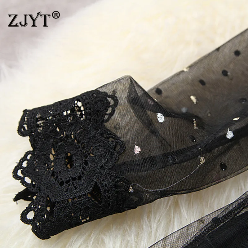 

High Quality Runway Fashion Spring Women Robe Elegant Full Sleeve Embroidery Mesh Lace Dress Celebrity Party Black Vestidos