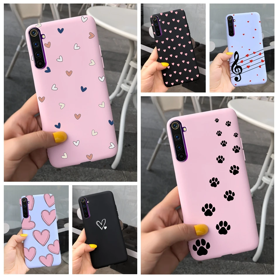 Симпатичный чехол для телефона Realme 6 6i 6S с сердечком, из матового силикона TPU на задней стенке, Funda для Realme Pro, с бампером на Realme6 i 6s.