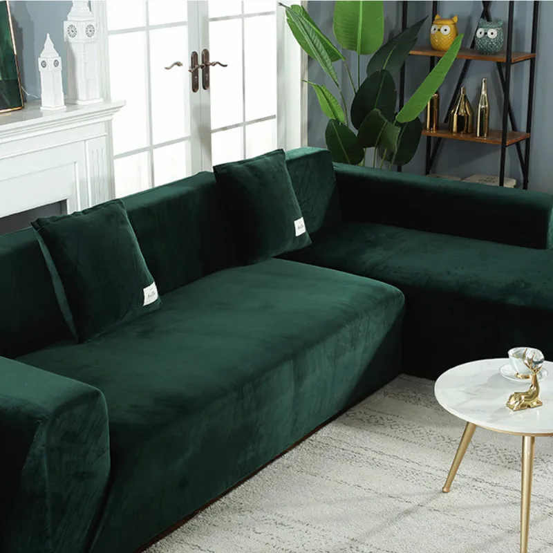 

Velvet Plush L Shaped Sofa Elastic Furniture Couch Slipcover for Living Room Stretch Slipcover Couch Cover with Pillowcase