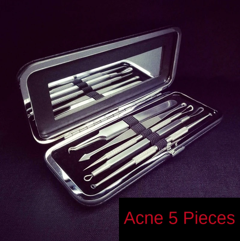 

Stainless Steel 5-piece Acne Needle Facial Pore Cleaner Stainless Steel Blackhead Cell Clip Beauty Facial Care Tool Set Acne