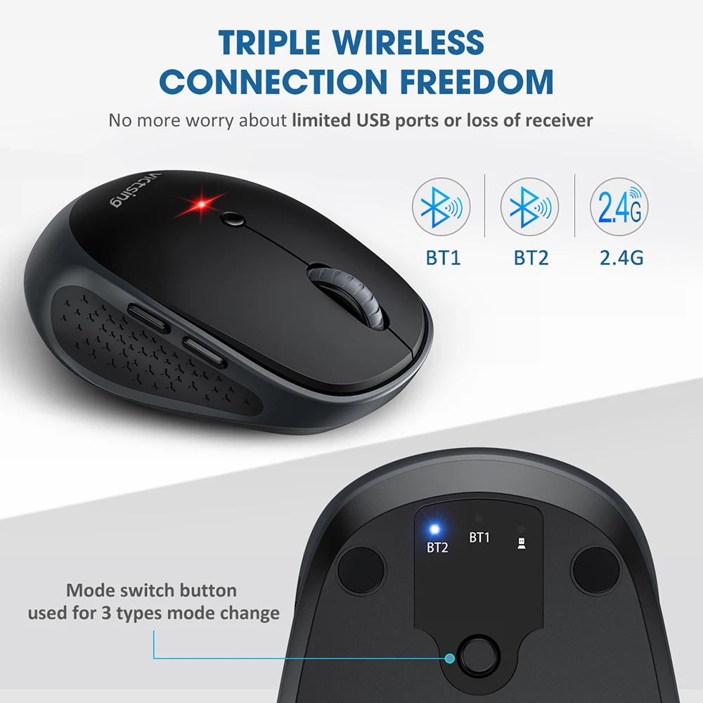 VicTsing PC254 беспроводная мышь 2400 dpi регулируемая портативная Bluetooth мышь 2,4 Ghz USB оптическая беспроводная мышь для ПК планшета ноутбука