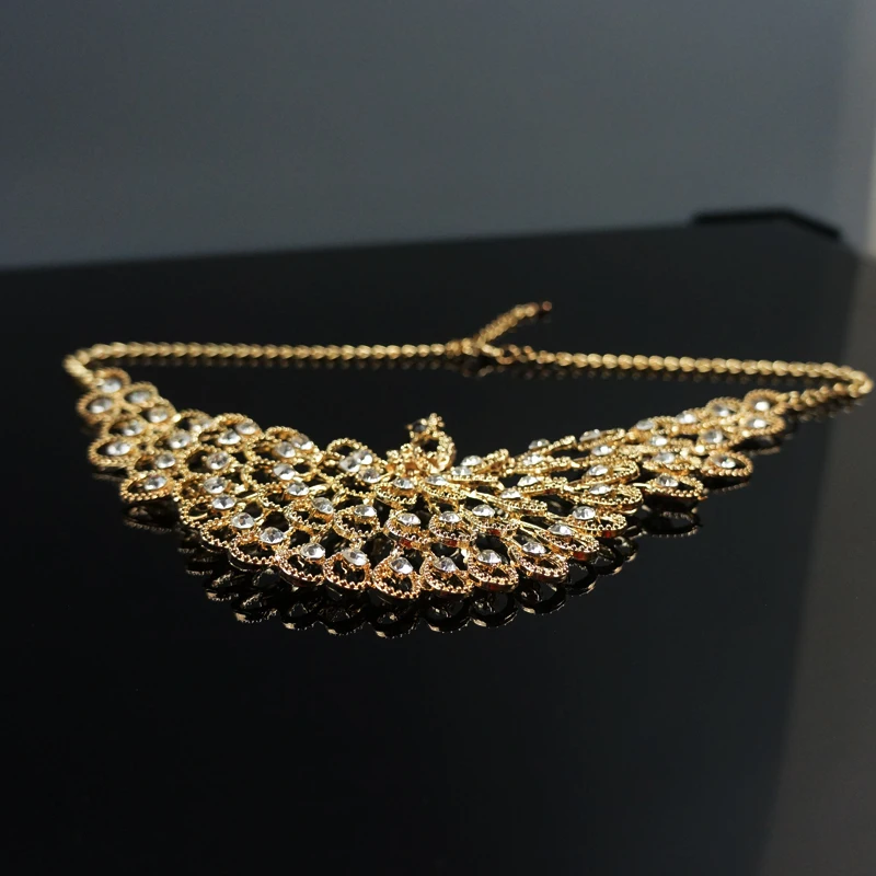 Массивное ожерелье с павлиньими стразами колье чокер из золотого сплава 2020|peacock