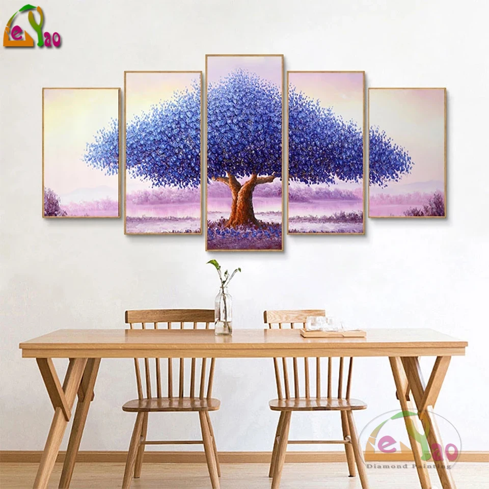 

5d алмазная живопись «сделай сам», 5 шт., картина с фиолетовым небом BlueTree, настенное искусство, полная вышивка, пейзаж стразы, мозаика, домашни...