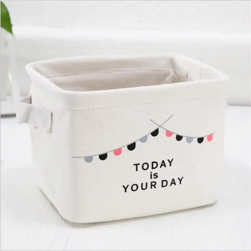 Bunting VIERUODIS Creative Desktop Debris Storage Basket Canvas Wardrobe Toy Underwear Storage Basket Bathroom Cosmetics Finishing Baske - Color: Bunting