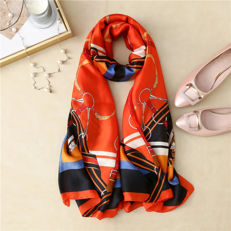 

2021 New Silk Scarf Women Beach Hijabs Bandana Luxury Design Print Ladies Headscarf Stoles Foulard Female Large Shawls Bufanda