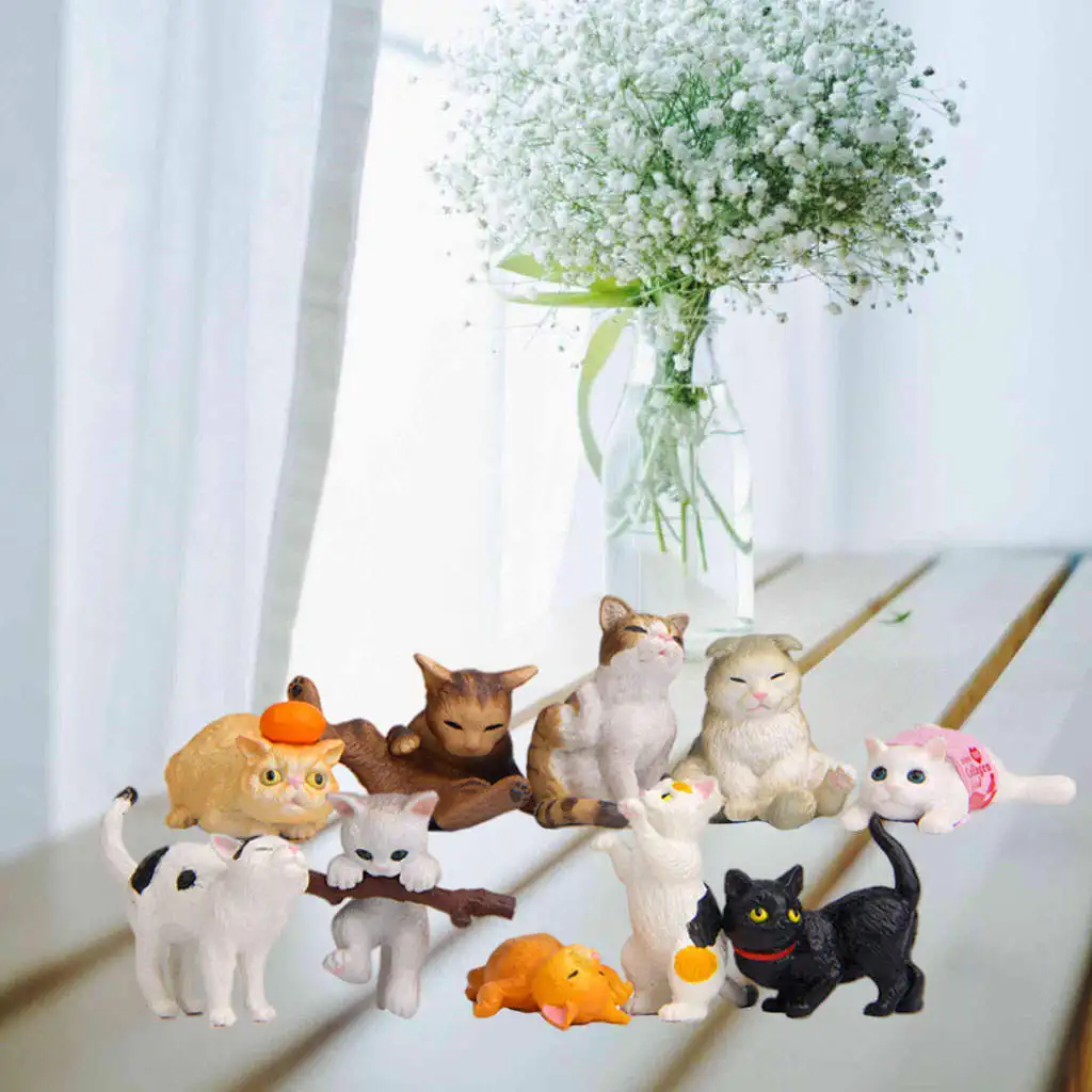 

10x Cartoon Adorable Funny Cat Figures Statues Miniature Figurines Model