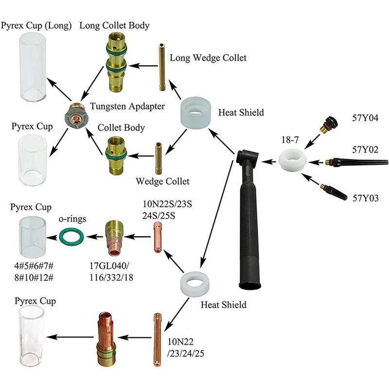 

14PCS Ceramic TIG Gas Nozzle Diameter for PTA DB SR WP 17 18 26 TIG Torch Neck, Large Diameter Gas Nozzles