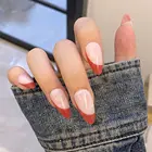 Накладные ногти с полным покрытием, 24 шт.коркор., оранжевые, красные, накладные ногти с французским миндалем, съемные накладные ногти