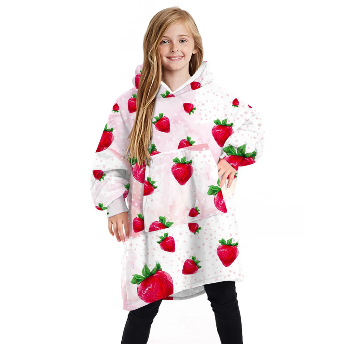 

Children Print Blanket Sweatshirt Hooded Blanket with Pocket Oversized Wearable Blanket for Kids Warm Homewear Top