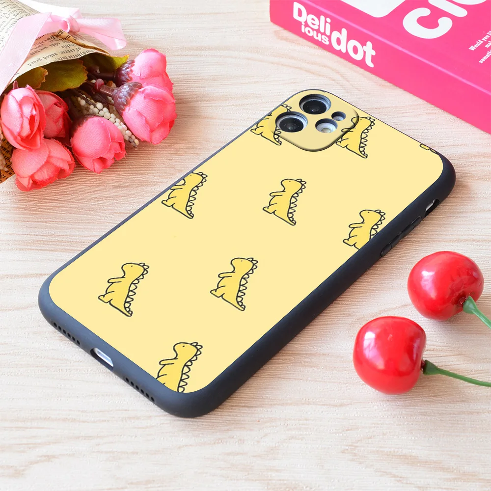 

For iPhone Yellow Dinosaur Print Soft Matt Apple Case