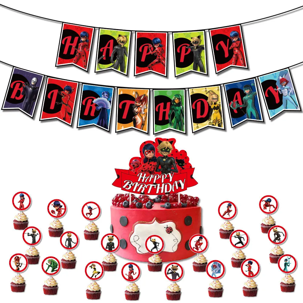 ladybug miraculoused Cartoon Girl Black Cat Balloons Cake Topper Happy Birthday Party Room Decoration Kids Best Gifts | Игрушки и хобби