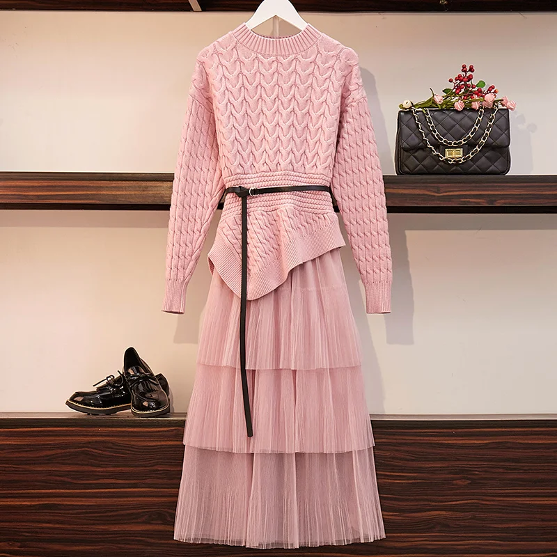 

Net Red Sweater Skirt Two-piece Kit 2019 New Fairy Kit Korean Cake Skirt