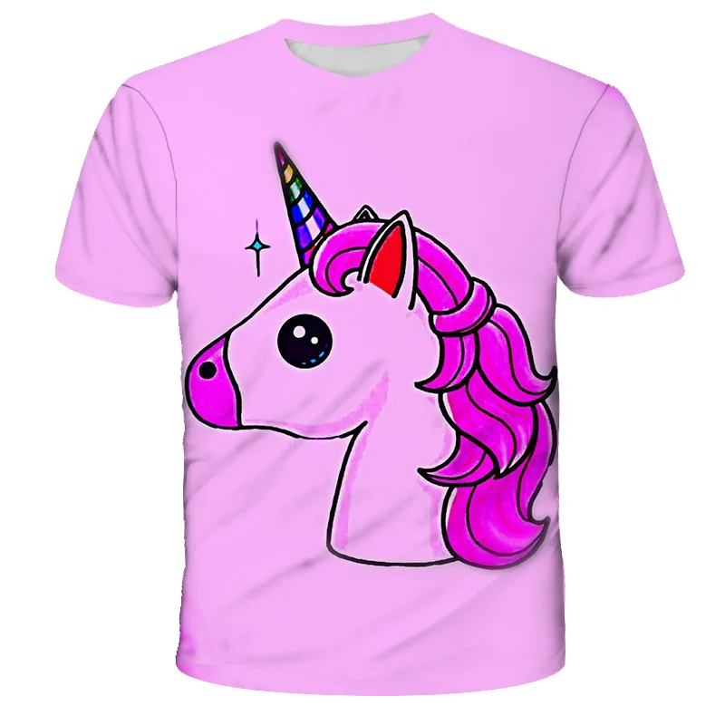 

4T-14T Girl Clothes Unicorn 3D Print T-shirt Summer Colorful Girl Tops For Boys Girls High Quality T-shirts Cute Baby Shirts