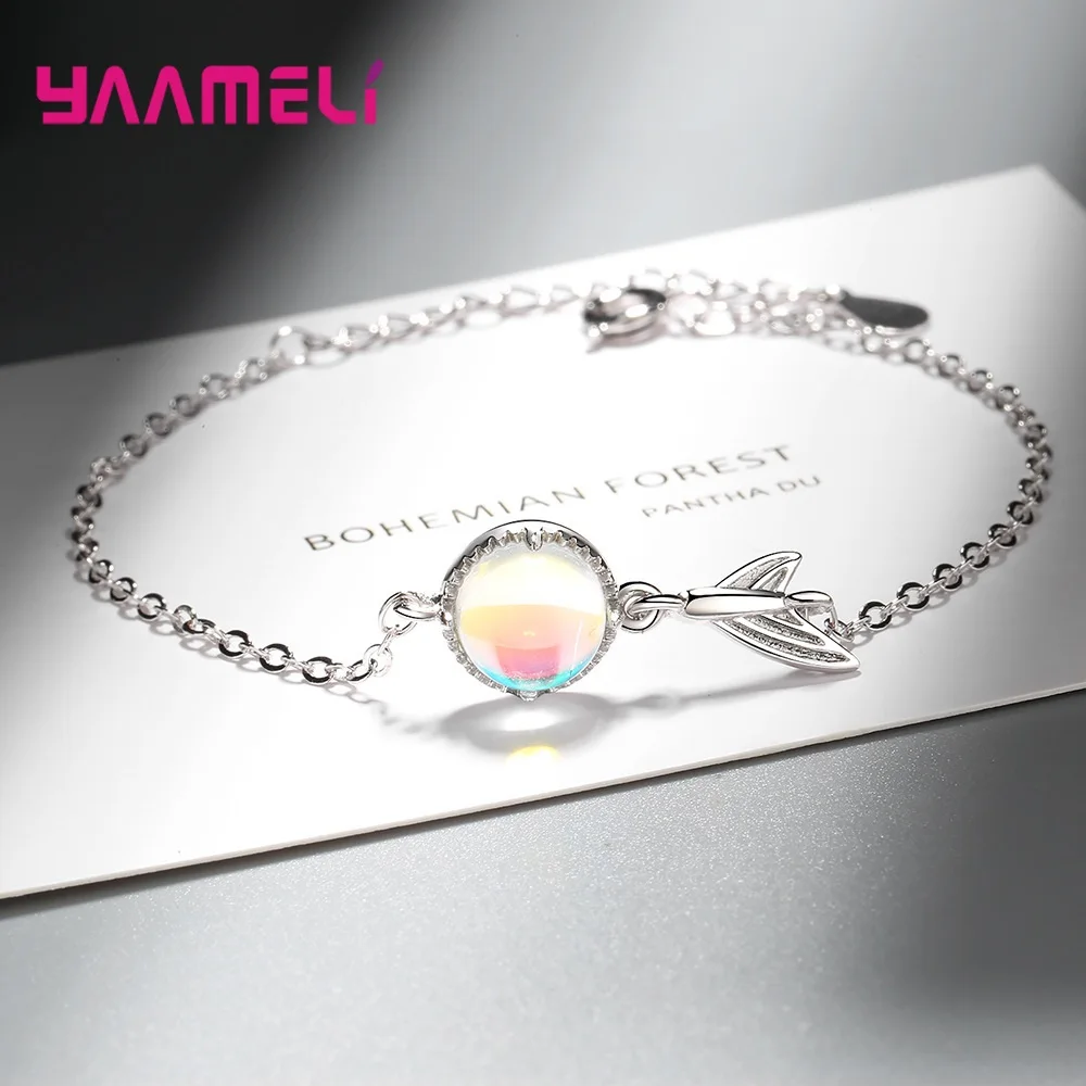 

Top Sale 925 Sterling Silver Fish Tail Blue Crystal Bracelets For Women Girls Drop Shipping Hand Bangles Wholesale