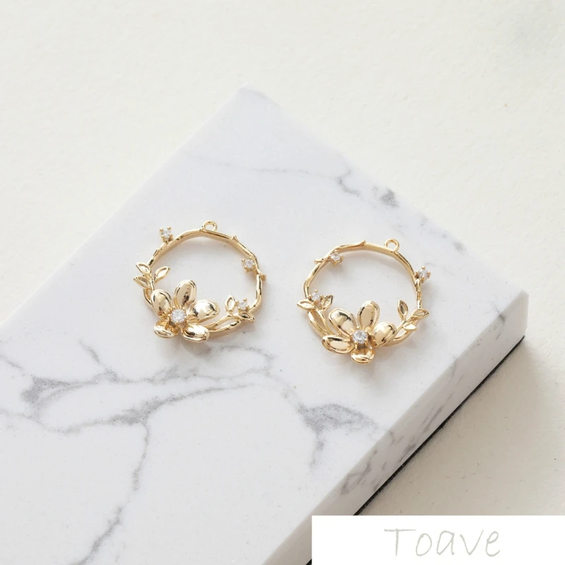

14K Gold-Plated round Hollow Three-dimensional Flower Hipster Pendant DIY Ear Stud Handmade Material Accessories 2pcs