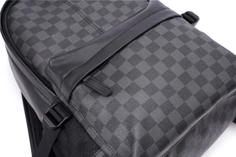 

Soft Leather Men's Backpack Laptop Plaid Luxury Designer Travel Backpack Zipper Shoulder Bag Men School Bagpack Mochila Hombre