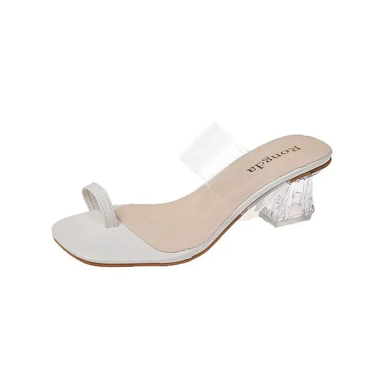 

Shoes Woman 2021 Rubber Flip Flops Transparent Slippers Square Toe Luxury Slides Pantofle Low Heeled Mules Hawaiian Designer New