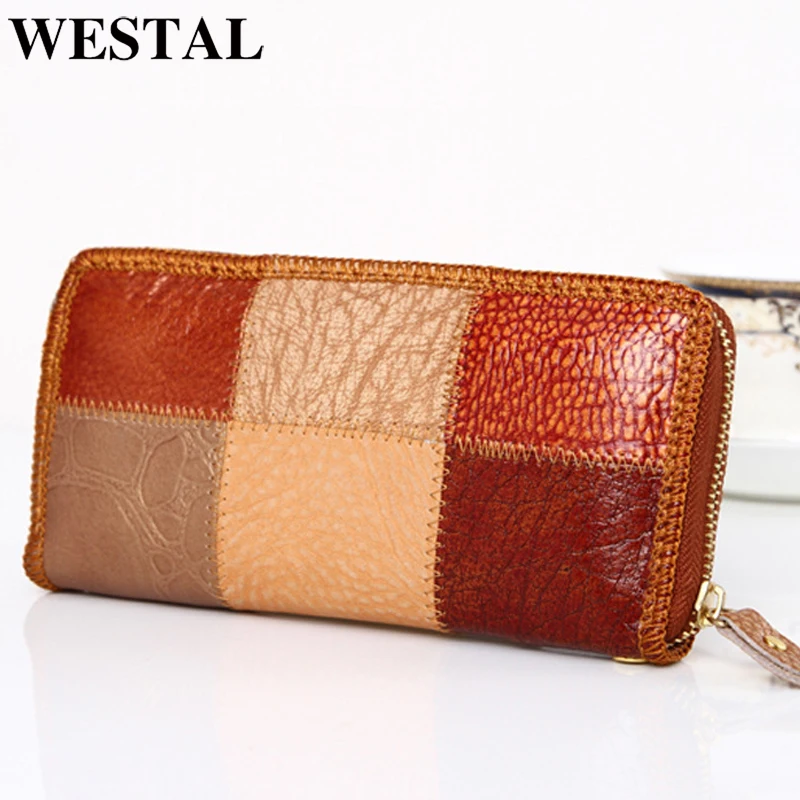 

WESTAL Women's Leather Wallet Multi-colored Luxury Designer Purse Female Wallet with Coin Pocket Money Bags Phone Wallets Long