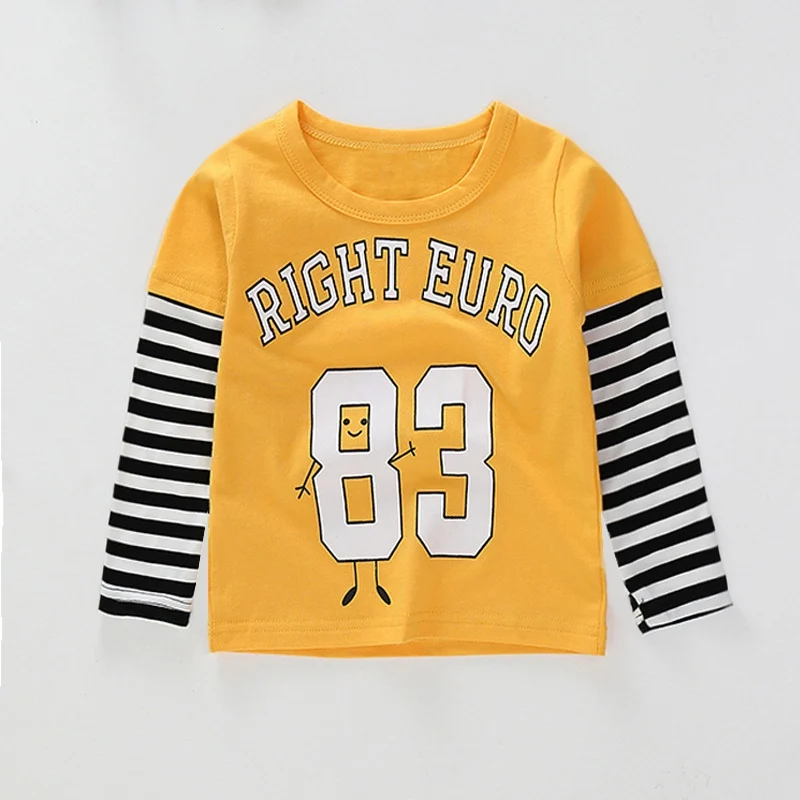 3207B Yellow 83 Новые весенние хлопковые футболки с рисунком для мальчиков и девочек, детские футболки, футболки с длинными рукавами для мальчиков и девочек, детские топы, брендовая одежда для малышей 12 мес.-8 лет - Цвет: 3207B Yellow 83
