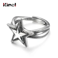 kinel 2020 hot 925 real sterling silver fine jewelry adjustable star rings for women punk hiphoprock silver rings party gift