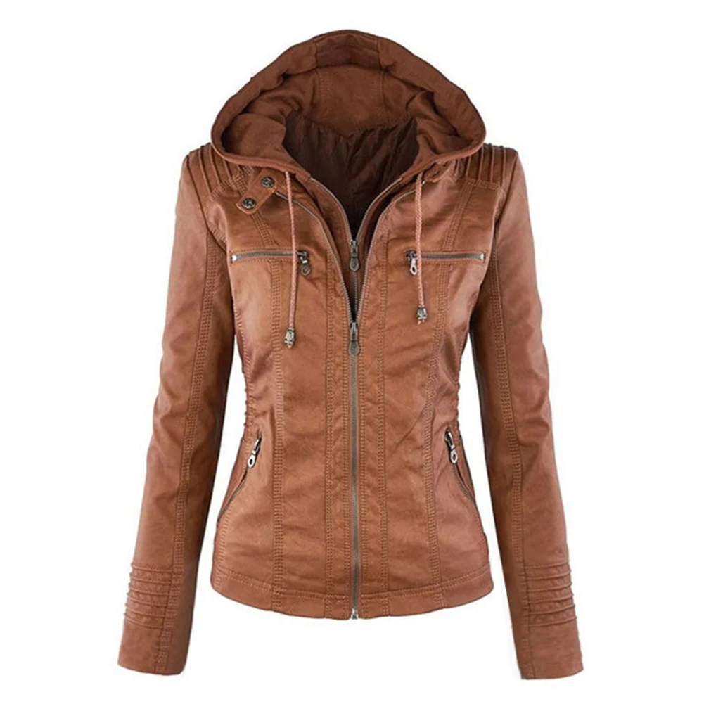 Женская мотоциклетная куртка из искусственной кожи черная верхняя одежда в