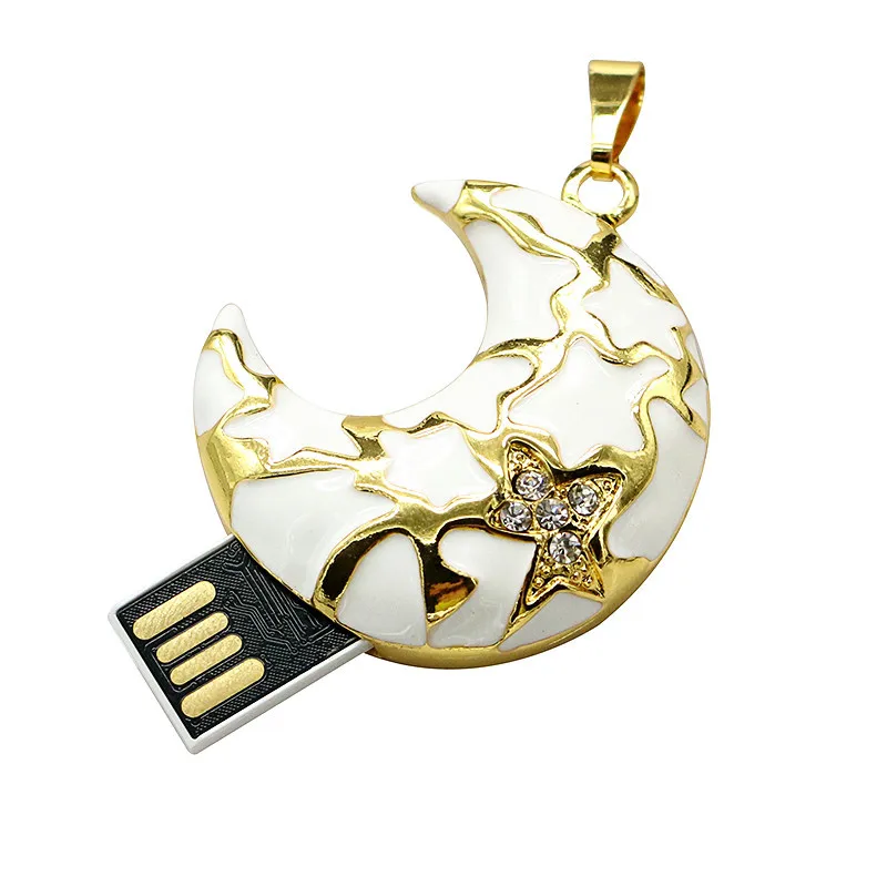 Кристалл луна стиль USB флэш-накопитель металлический алмаз ювелирные изделия USB флэш-диск подарок кристалл ожерелье Флешка 8 ГБ 16 ГБ 32 ГБ прекрасный подарок