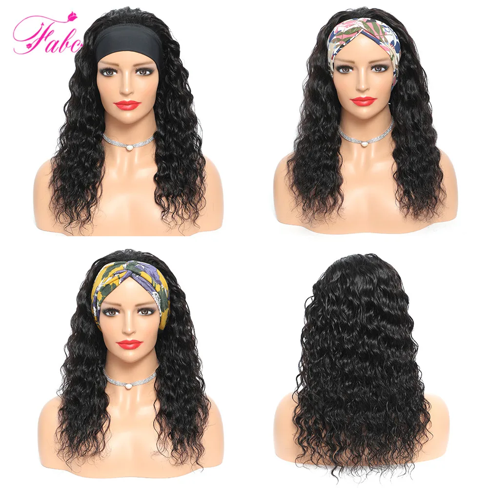Fabc глубокая волна парик с головной повязкой парики из натуральных волос для