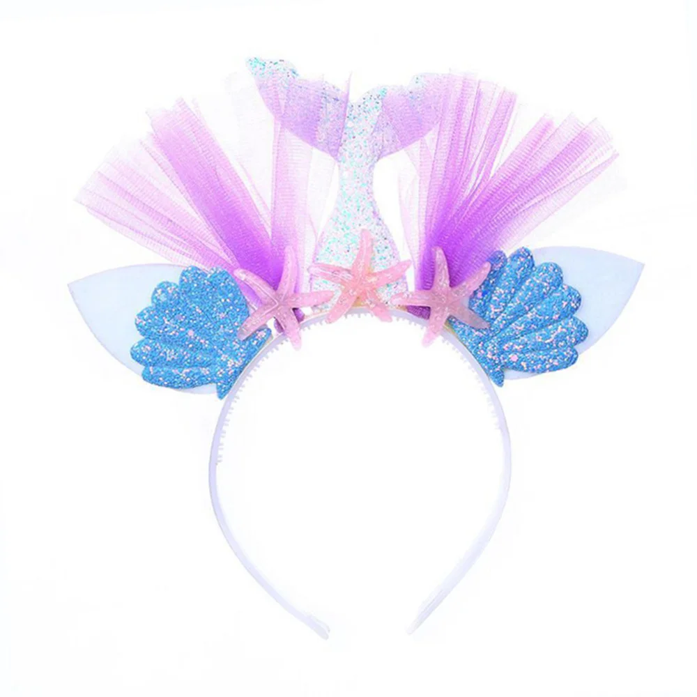 Mermaid Headband 4 Милые свадебные платья русалки для девочек, рождественское платье с рисунком ракушек детская юбка-пачка в стиле Русалочки, платье принцессы Ариэль комплект с повязкой на голову с блестками - Цвет: Mermaid Headband 4