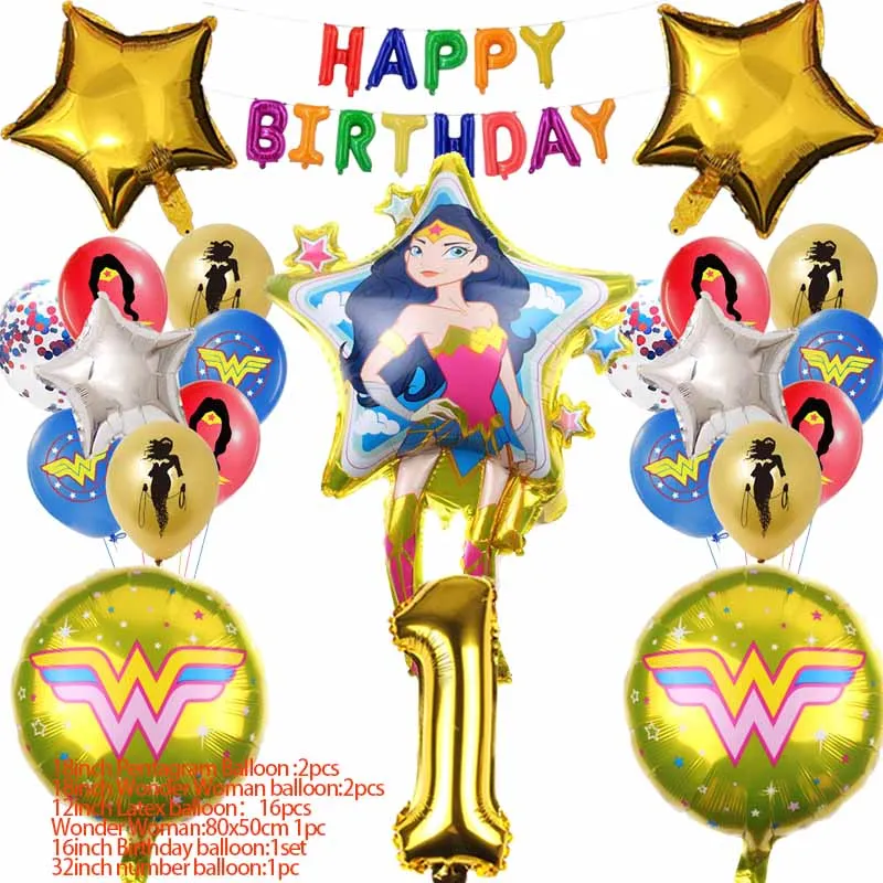 

Supper Woman Balloon set 32inch Number Foil Balloon Kid Faovr Hero Birthday Party Supplies Baby Shower Party Decoration Boy Gift