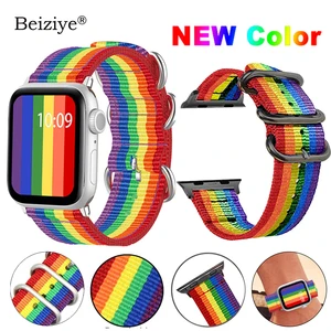 Woven Nylon band For Apple watch ultra 2 49mm 41mm 45mm 38mm 42mm Sport Rainbow strap for iwatch series 9 8 7 Bracelet 44MM 40MM
