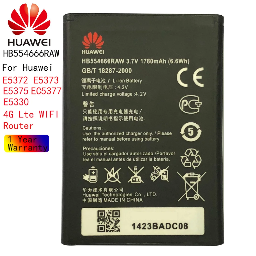 

Оригинальный аккумулятор HB554666RAW 1780 мАч для Wi-Fi маршрутизатора Huawei 4G Lte E5372 E5373 E5375 EC5377 E5330, Сменный аккумулятор для телефона