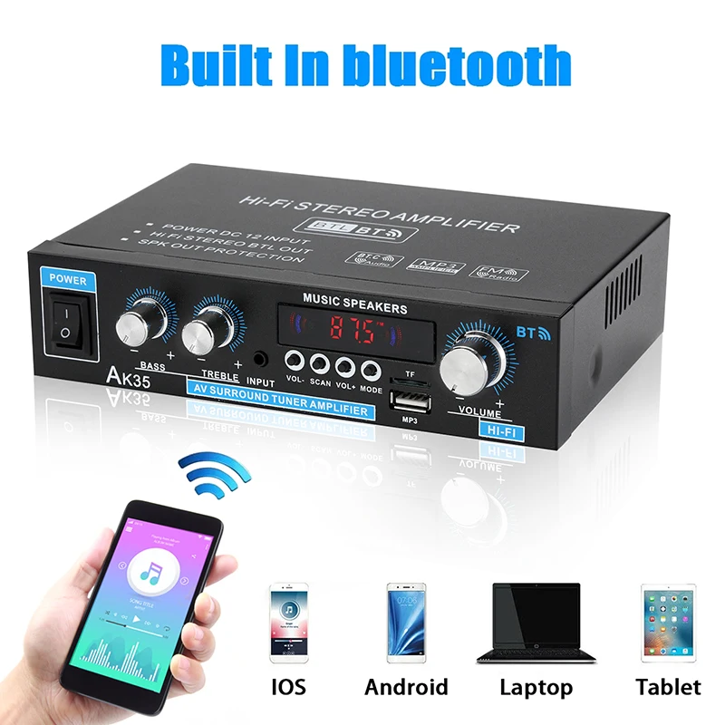 AK35 800 Вт домашние Автомобильные усилители 2 канала bluetooth 5 0 объемный звук FM USB