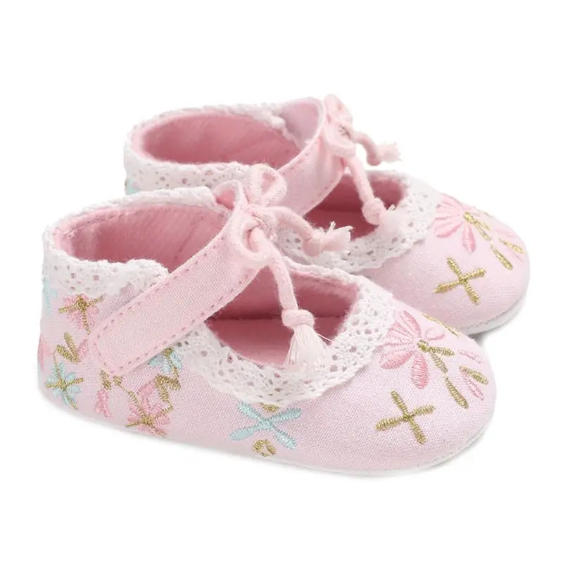 

Infant Baby Girls Ballet Dress Shoes Soft Embroidery Flower Lace Splice Bowknot Princess Toddler Prewalker Non-Slip Sandals